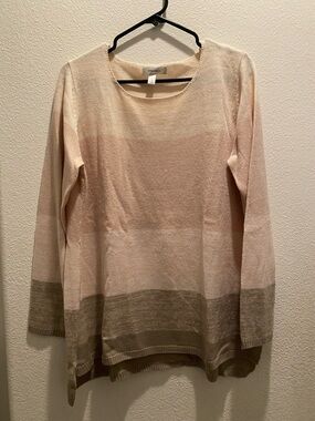 dressbarn Cream and Taupe Striped Lightweight Knit Pullover